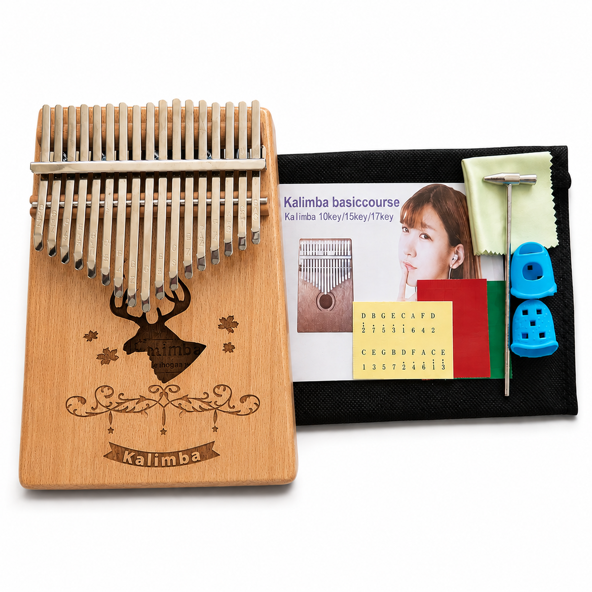 17-Key Wooden Kalimba Starter Set – Deer Motif