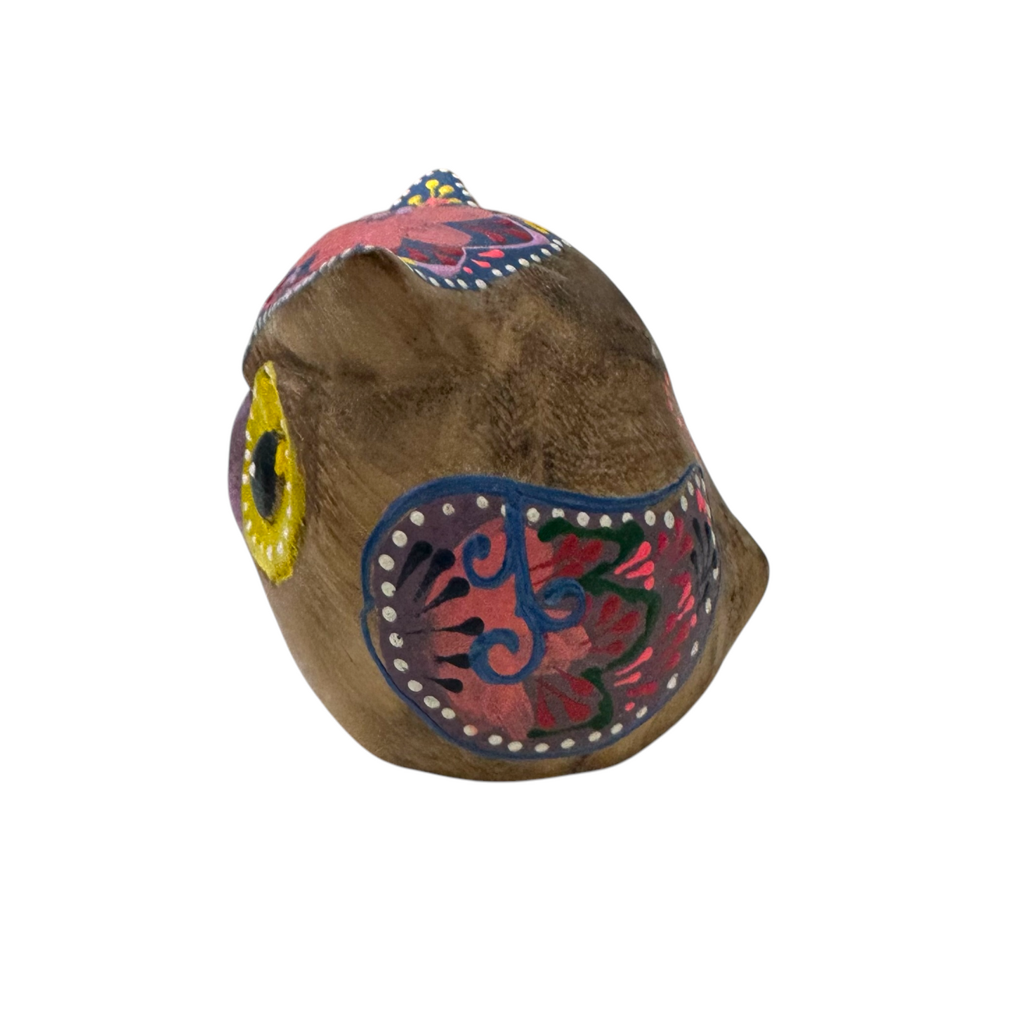 Hand-Painted Wooden Owl Figurine - Dark Brown & Floral Design