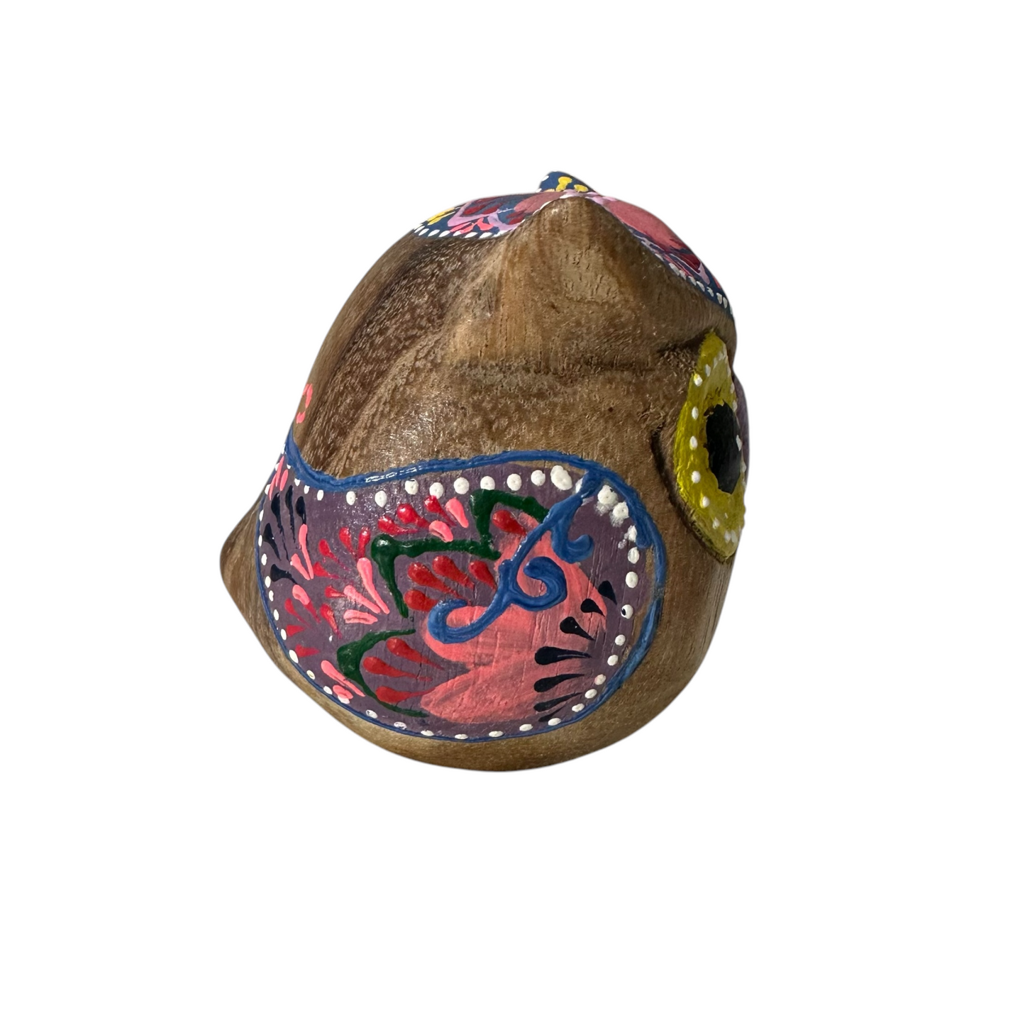 Hand-Painted Wooden Owl Figurine - Dark Brown & Floral Design