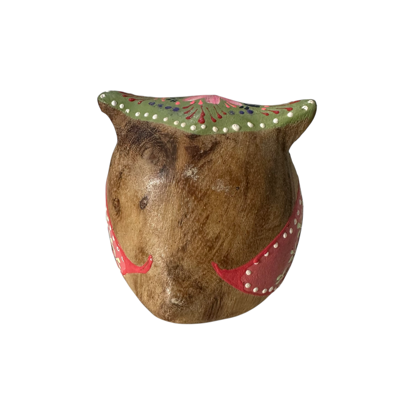 Hand-Painted Wooden Owl Figurine - Purple Eyes & Yellow Beak