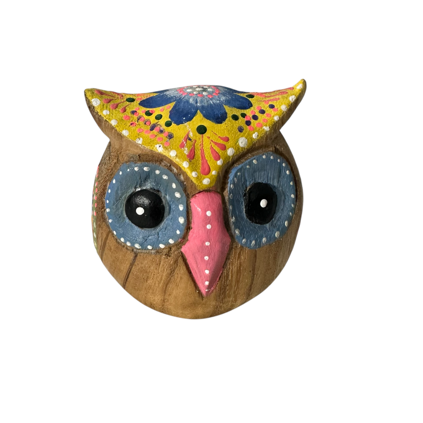 Hand-Painted Wooden Owl Figurine - Pastel Pink & Blue Theme