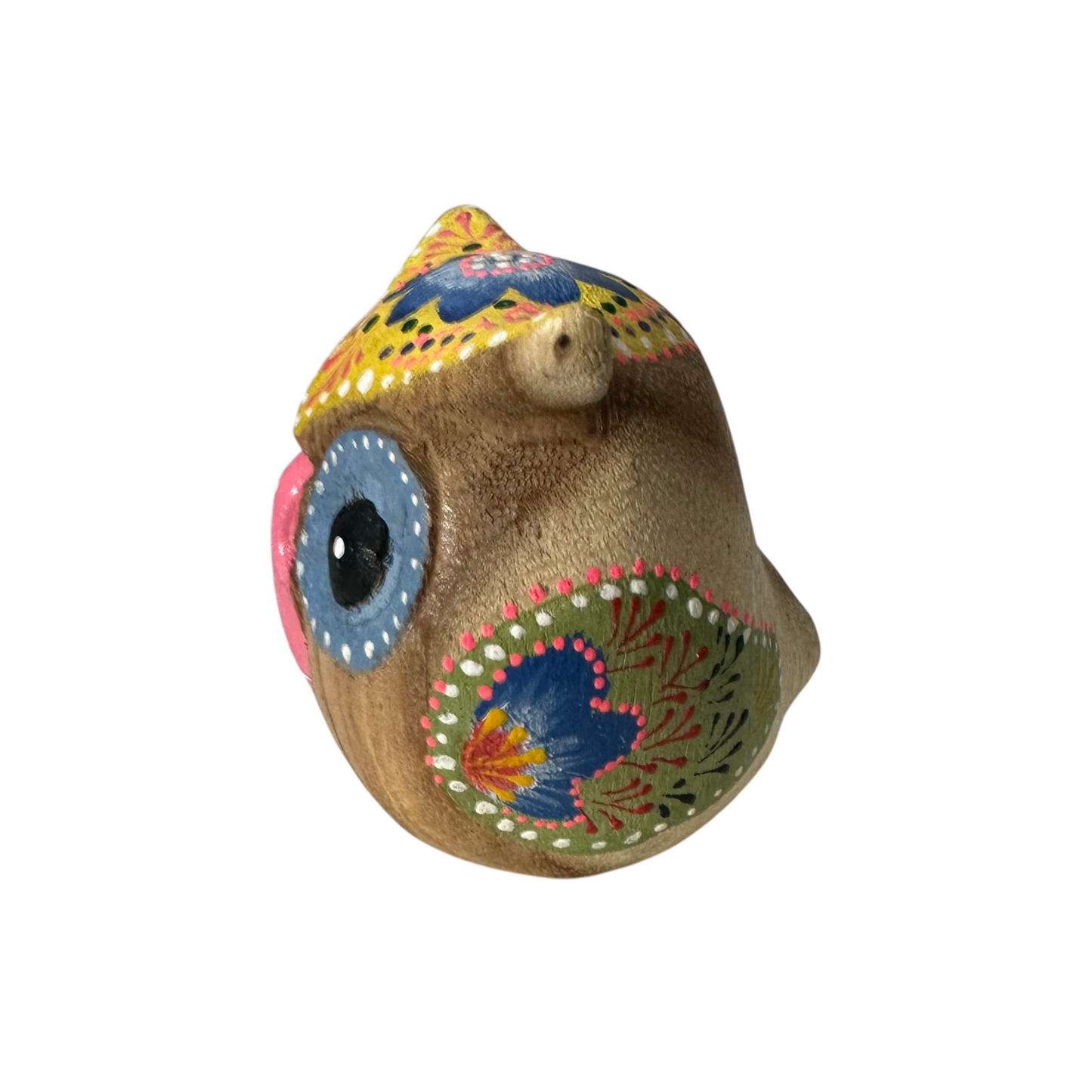 Hand-Painted Wooden Owl Figurine - Pastel Pink & Blue Theme