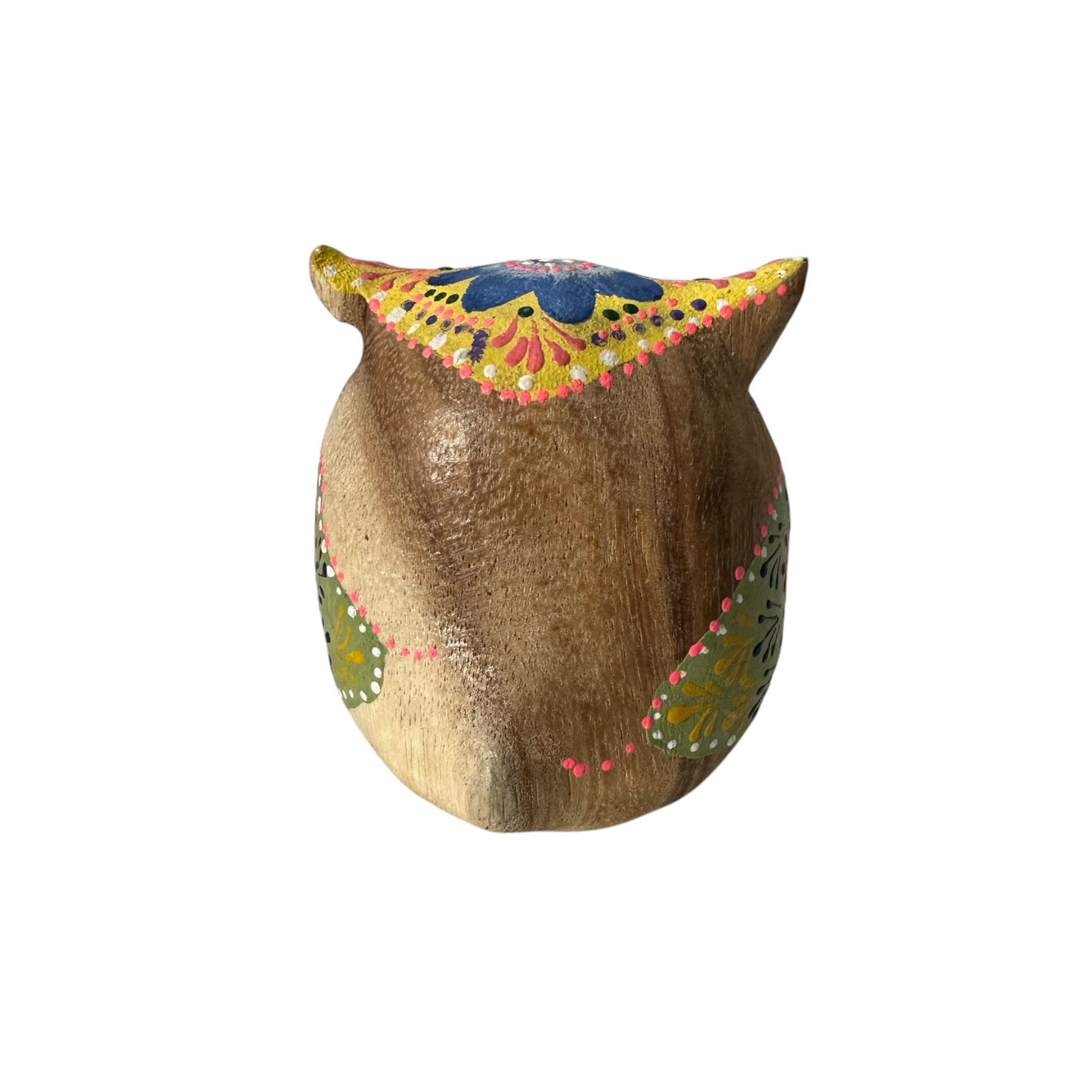 Hand-Painted Wooden Owl Figurine - Pastel Pink & Blue Theme