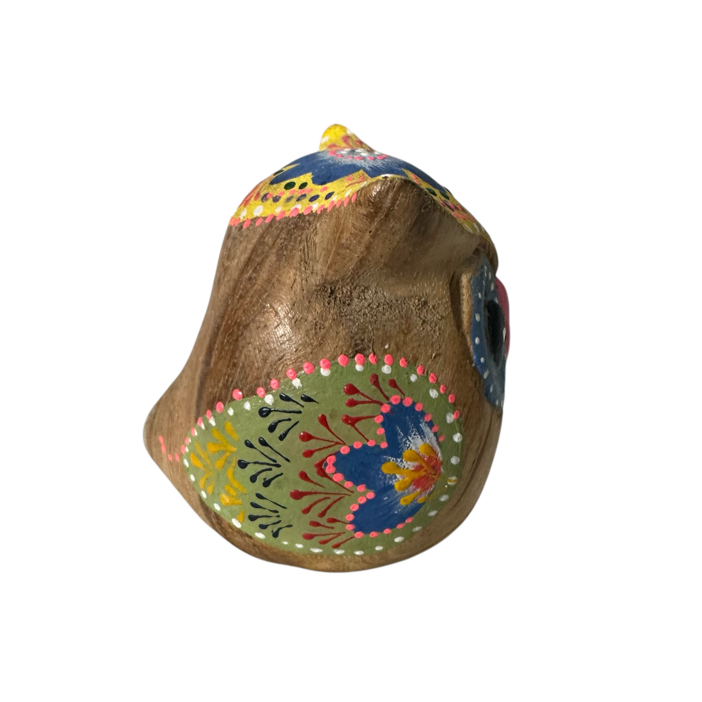 Hand-Painted Wooden Owl Figurine - Pastel Pink & Blue Theme