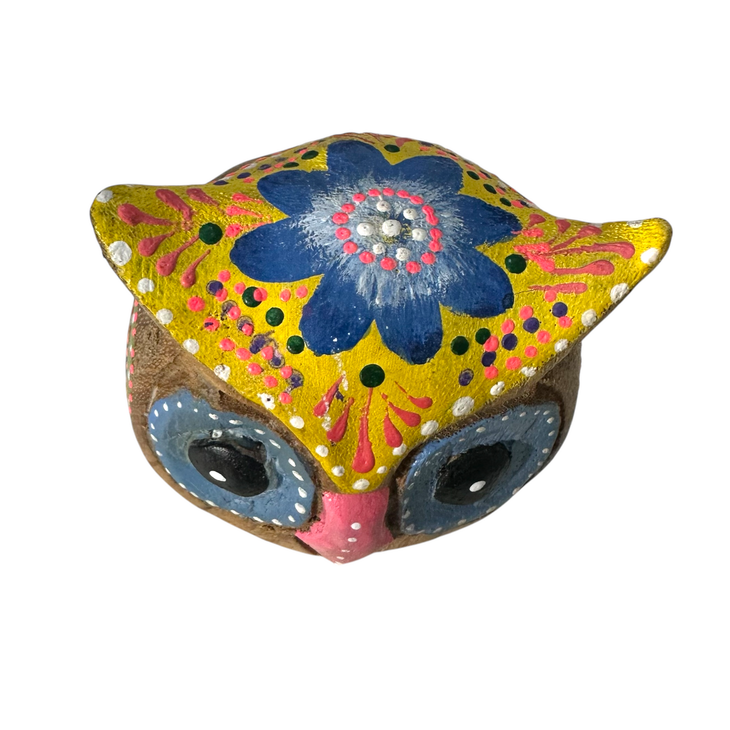 Hand-Painted Wooden Owl Figurine - Pastel Pink & Blue Theme