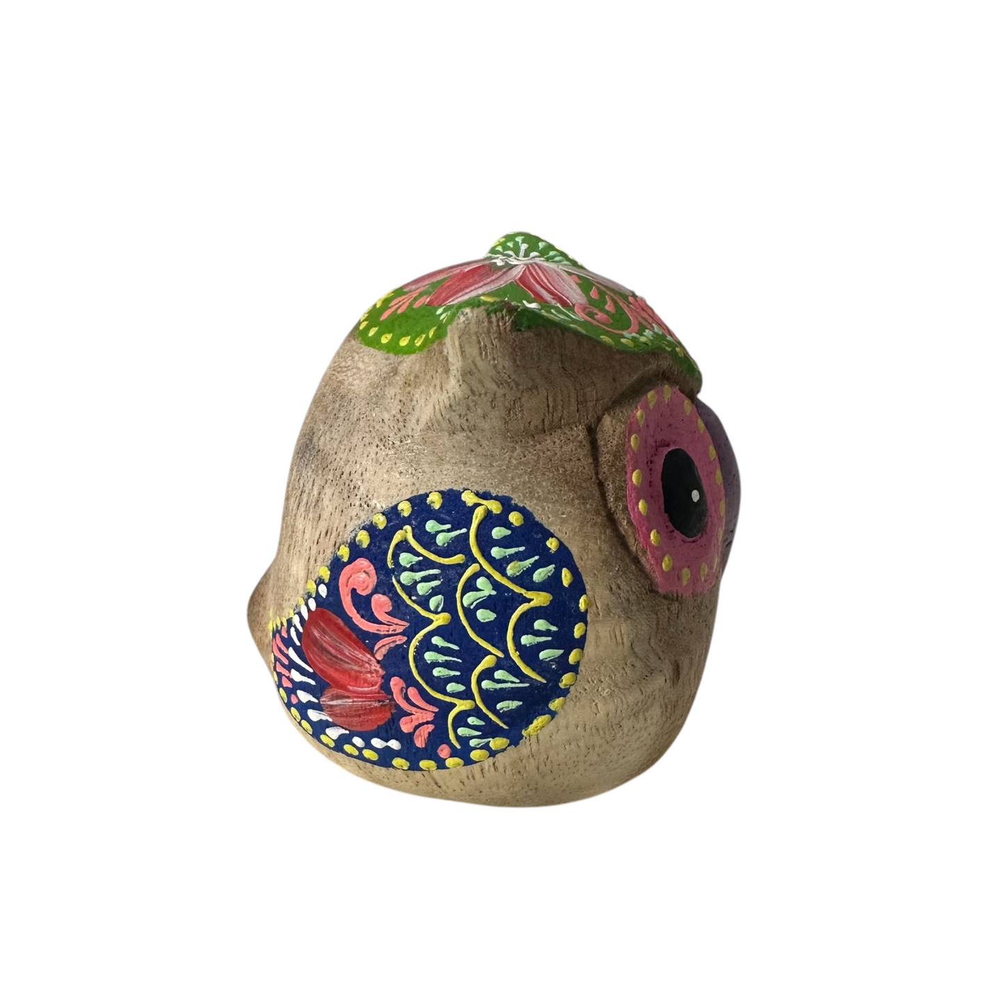 Hand-Painted Wooden Owl Figurine - Purple & Pink Decorative Pattern