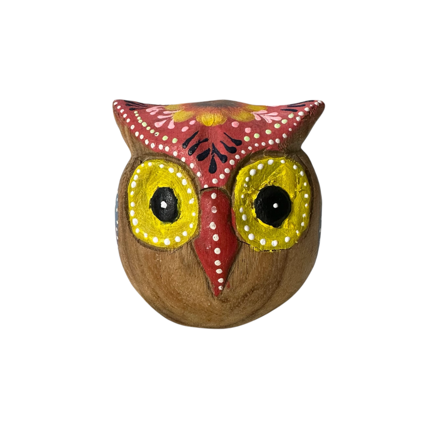Hand-Painted Wooden Owl Figurine - Vibrant Blue & Yellow Accents