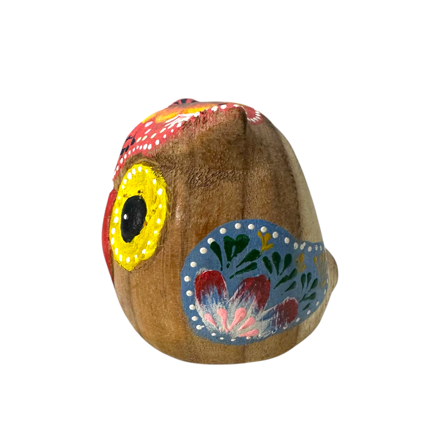 Hand-Painted Wooden Owl Figurine - Vibrant Blue & Yellow Accents