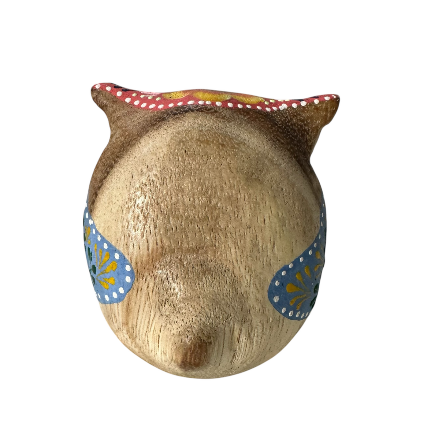 Hand-Painted Wooden Owl Figurine - Vibrant Blue & Yellow Accents