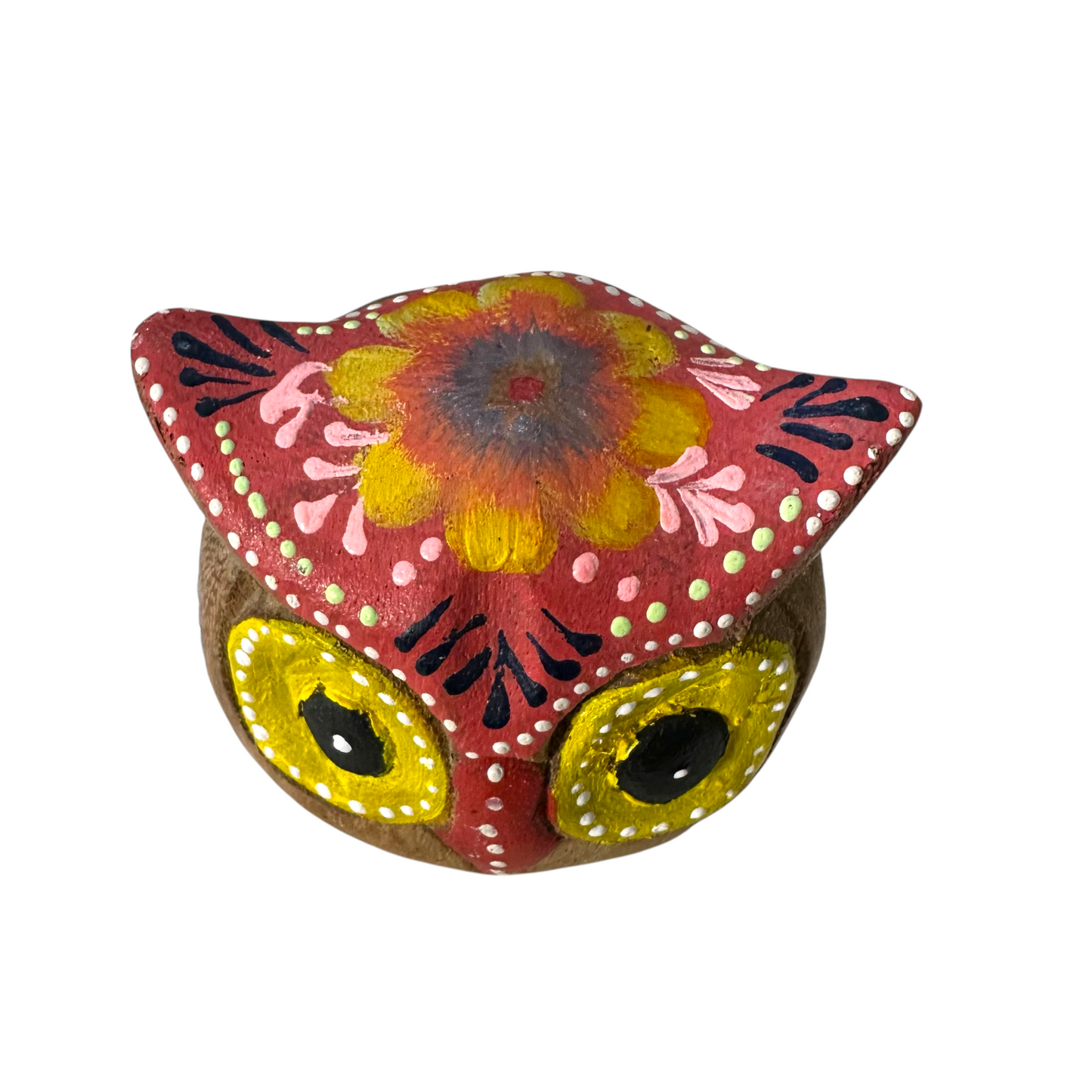 Hand-Painted Wooden Owl Figurine - Vibrant Blue & Yellow Accents