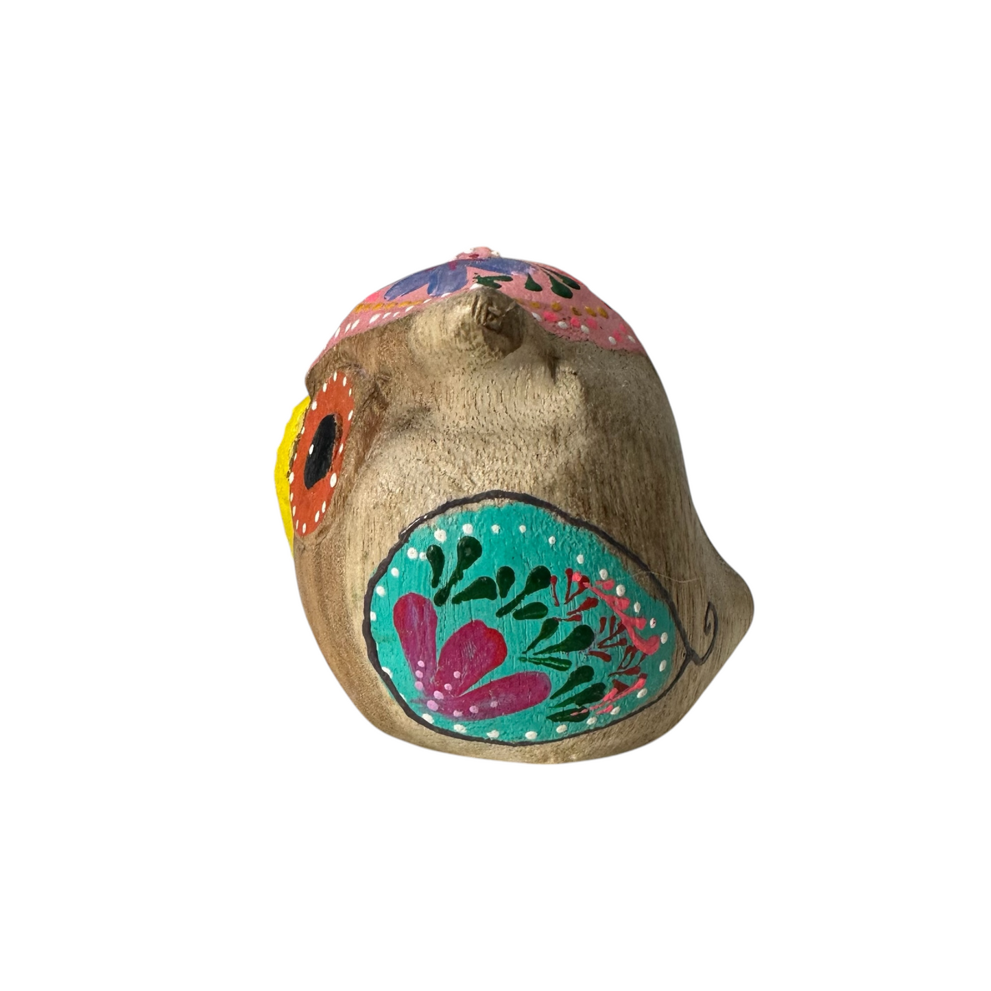 Hand-Painted Wooden Owl Figurine - Pink Blue & Floral Patterns