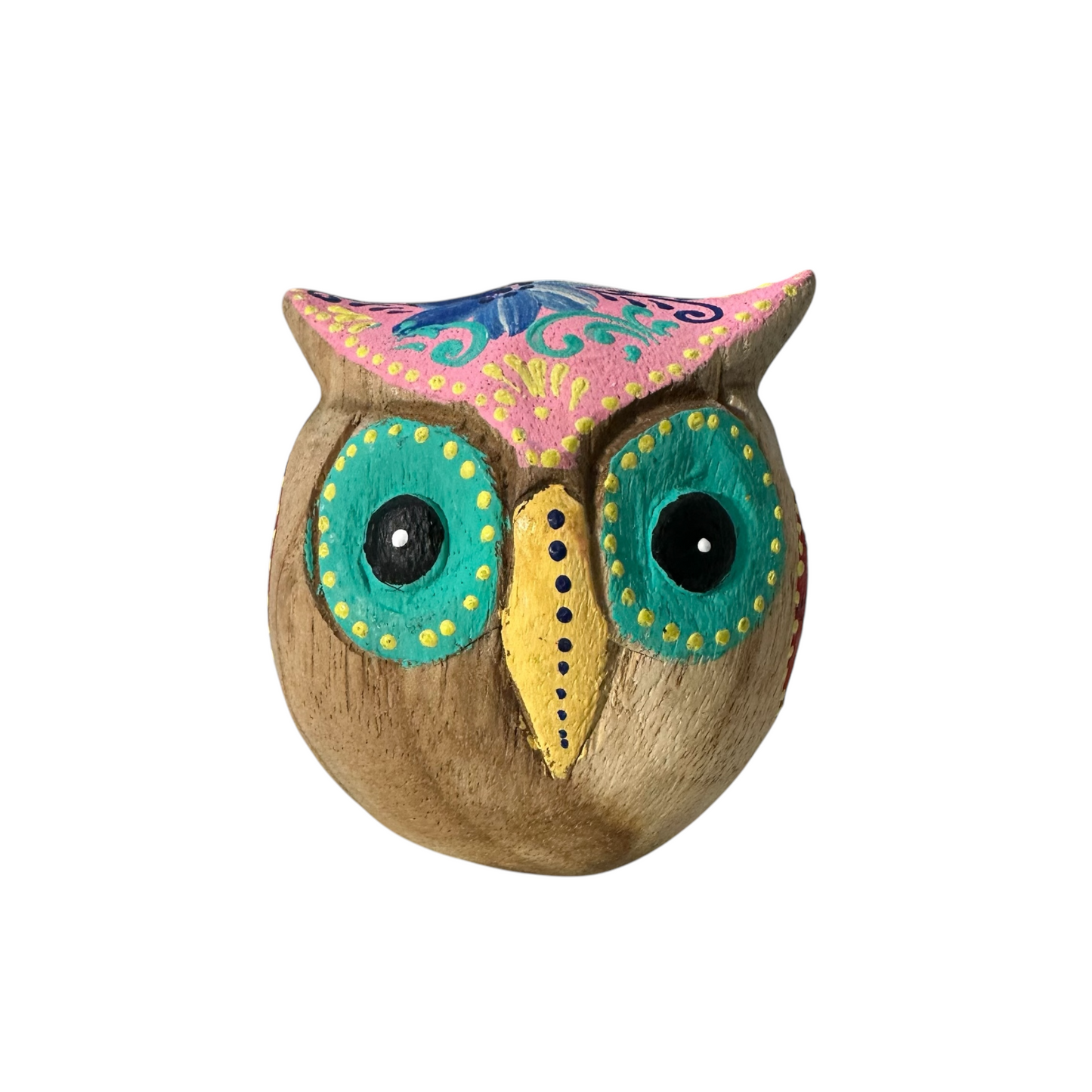 Hand-Painted Wooden Owl Figurine - Pastel Color Theme