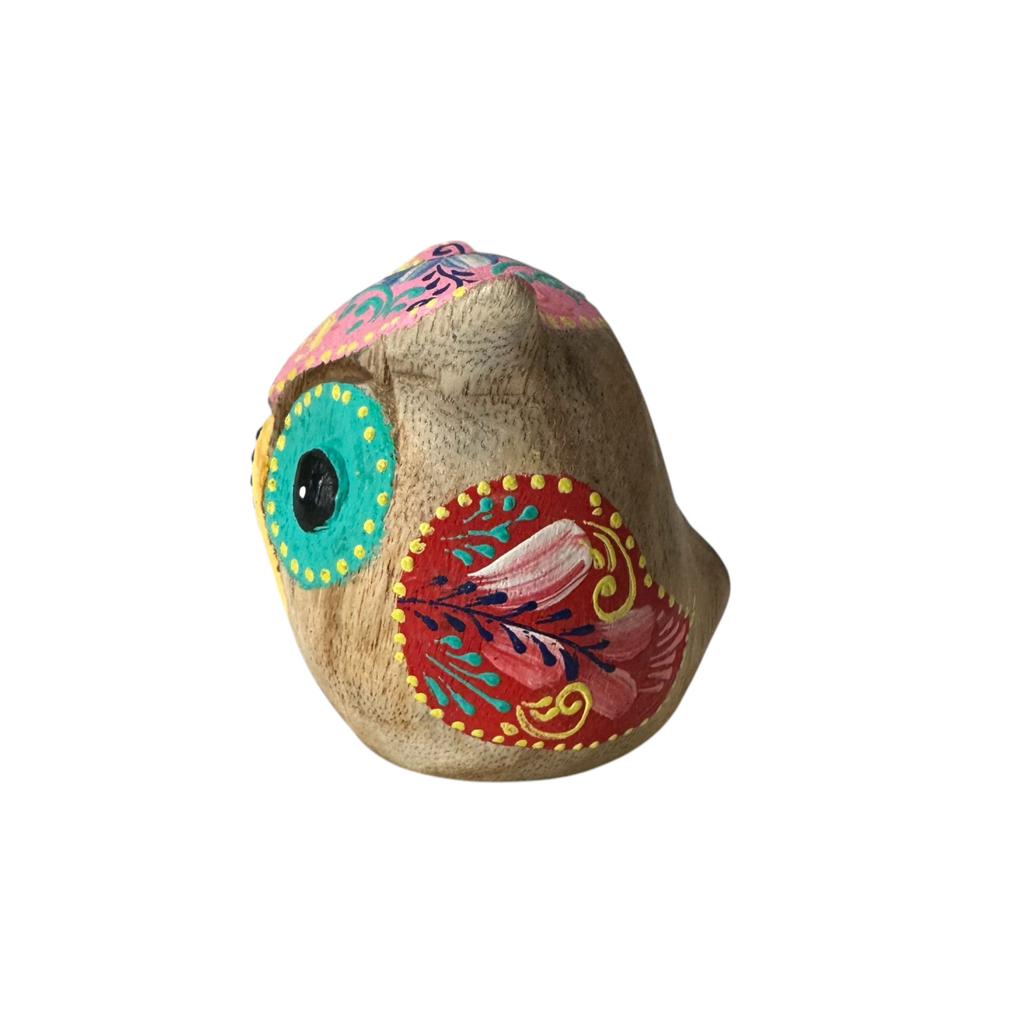 Hand-Painted Wooden Owl Figurine - Pastel Color Theme