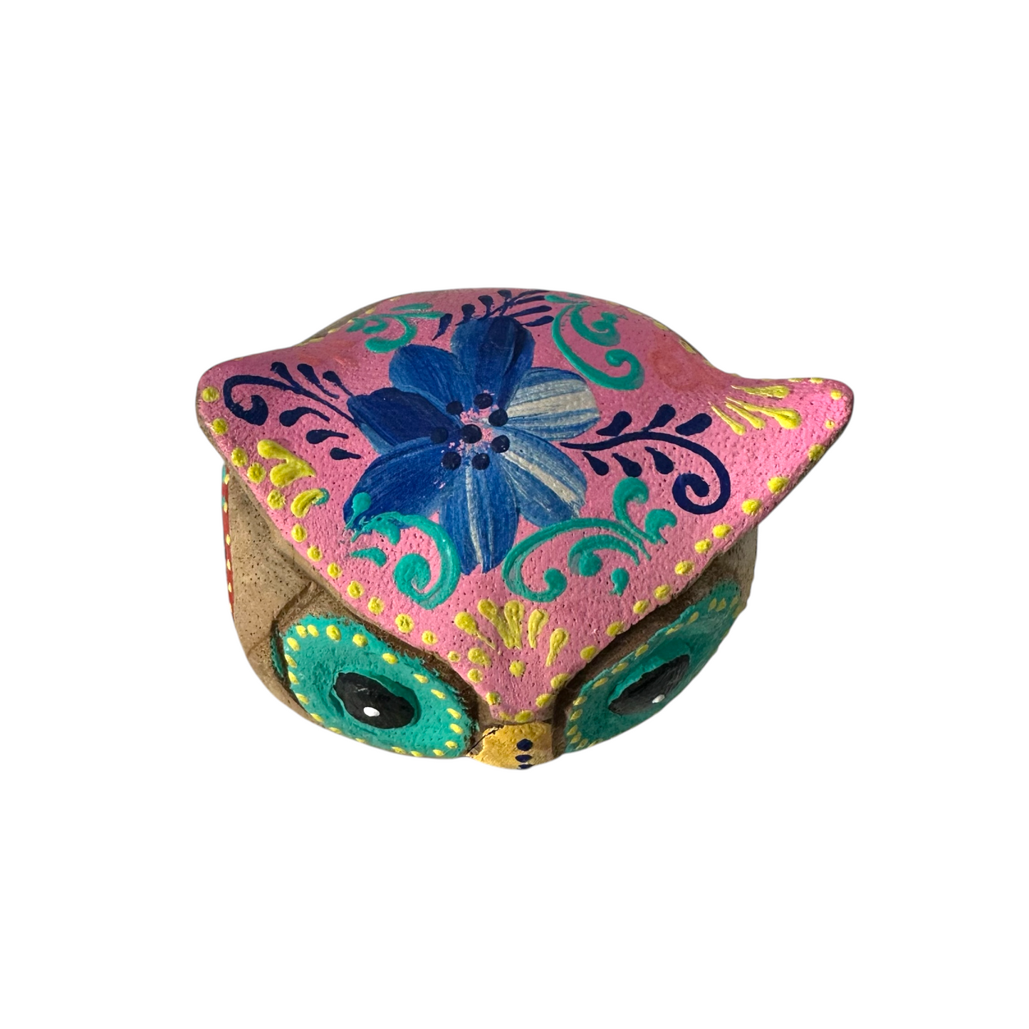 Hand-Painted Wooden Owl Figurine - Pastel Color Theme