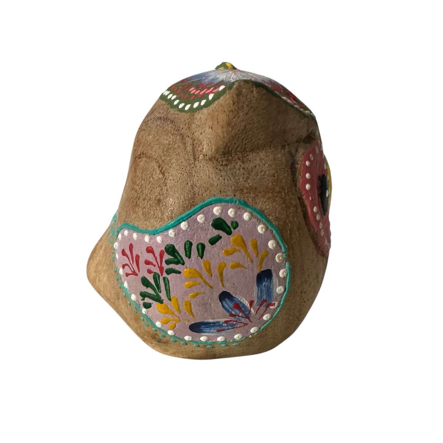 Hand-Painted Wooden Owl Figurine - Yellow & Green Artistic Design