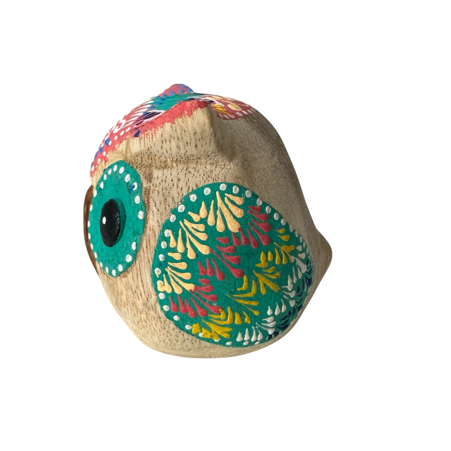 Hand-Painted Wooden Owl Figurine - Warm Earth Tones & Floral Design