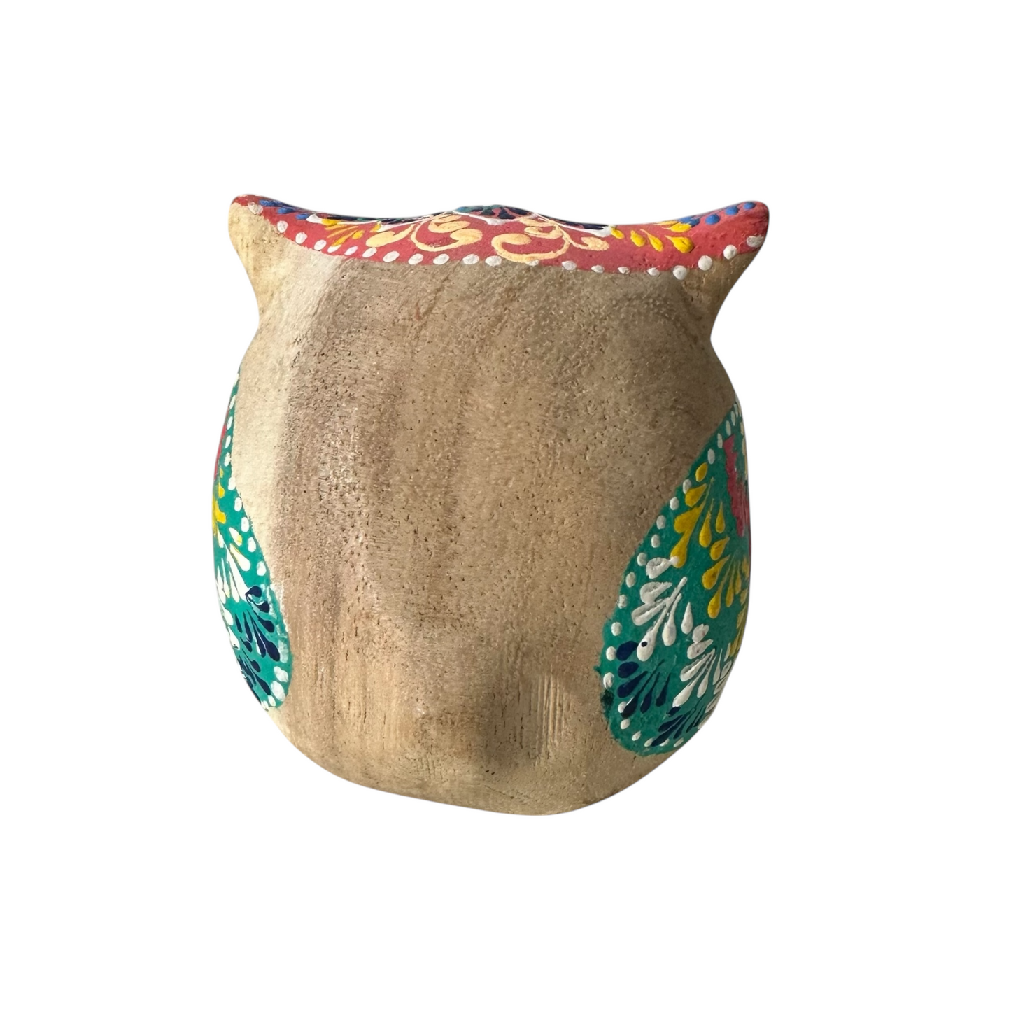 Hand-Painted Wooden Owl Figurine - Warm Earth Tones & Floral Design