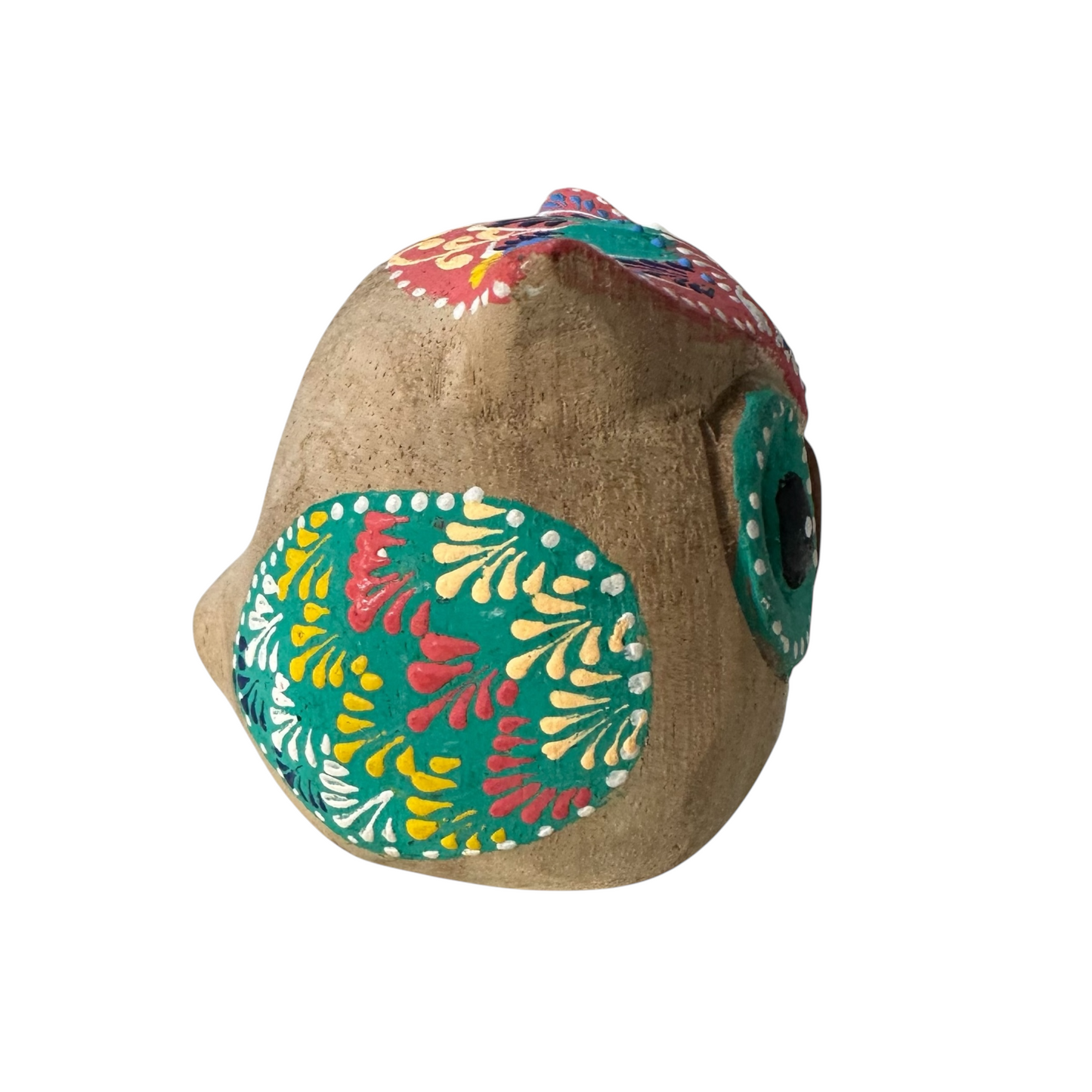 Hand-Painted Wooden Owl Figurine - Warm Earth Tones & Floral Design