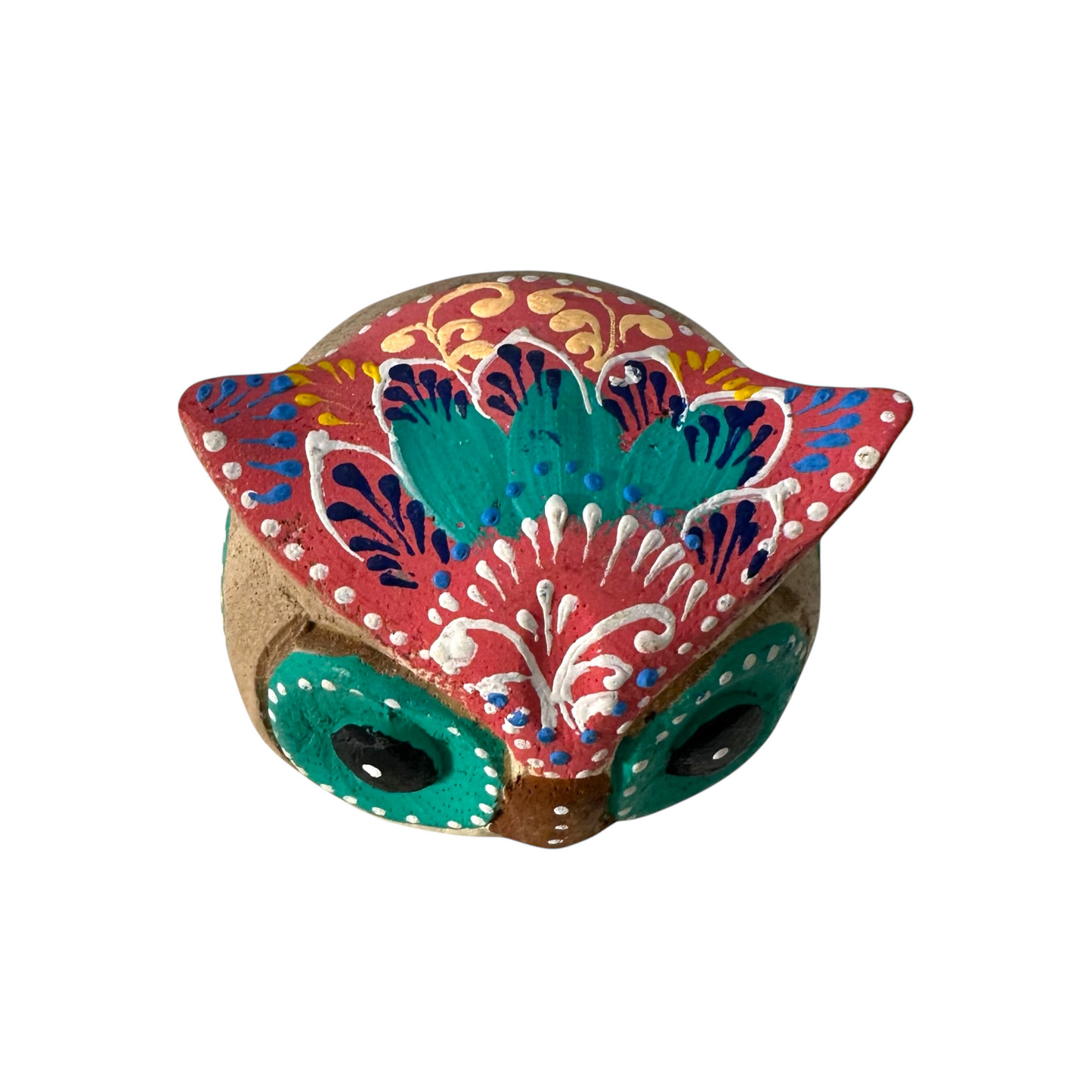 Hand-Painted Wooden Owl Figurine - Warm Earth Tones & Floral Design