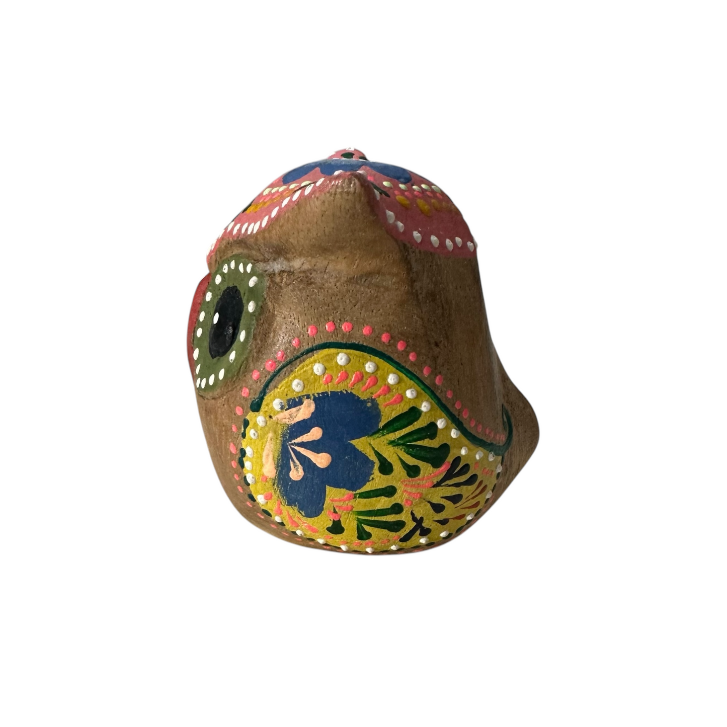 Hand-Painted Wooden Owl Figurine - Pink & Green Vibrant Design