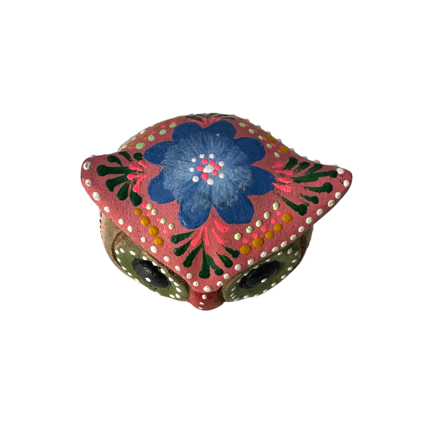 Hand-Painted Wooden Owl Figurine - Pink & Green Vibrant Design