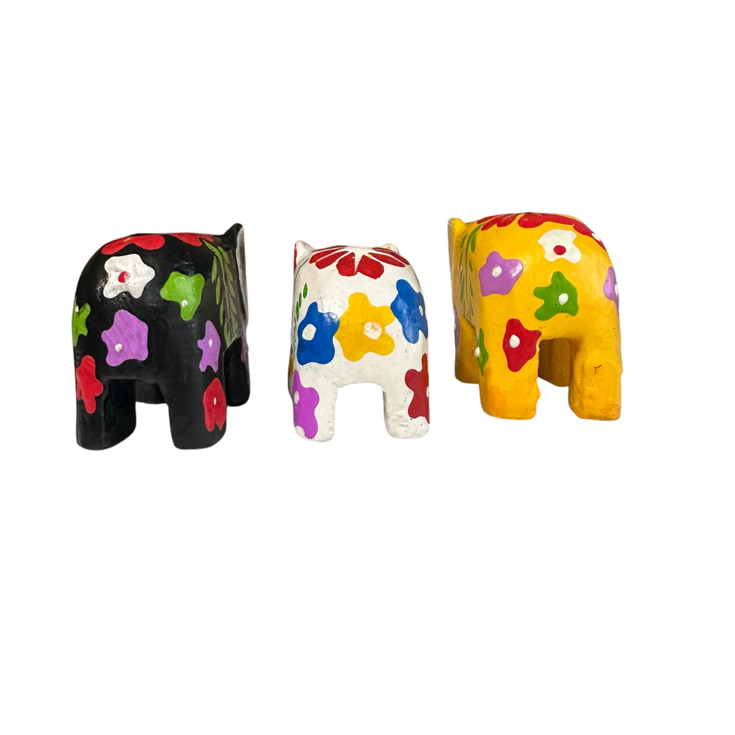 3 Mini Painted Wooden Elephant Figurine
