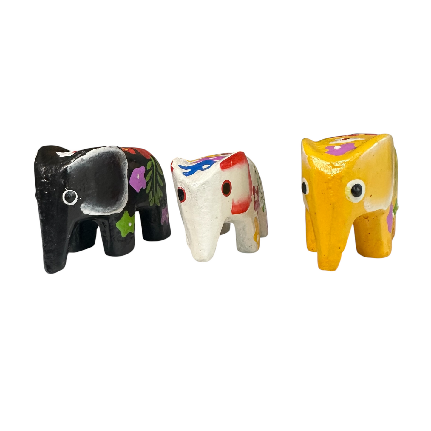 3 Mini Painted Wooden Elephant Figurine