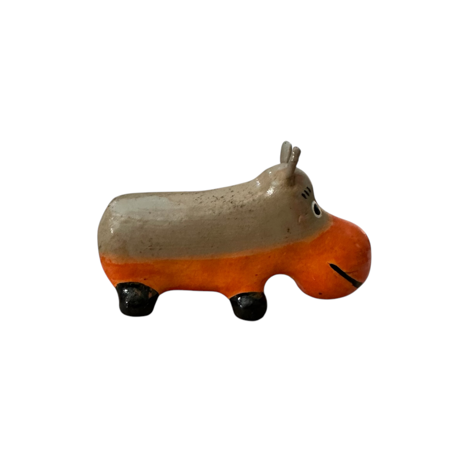 Mini Wooden Hippo Figurine (Orange)