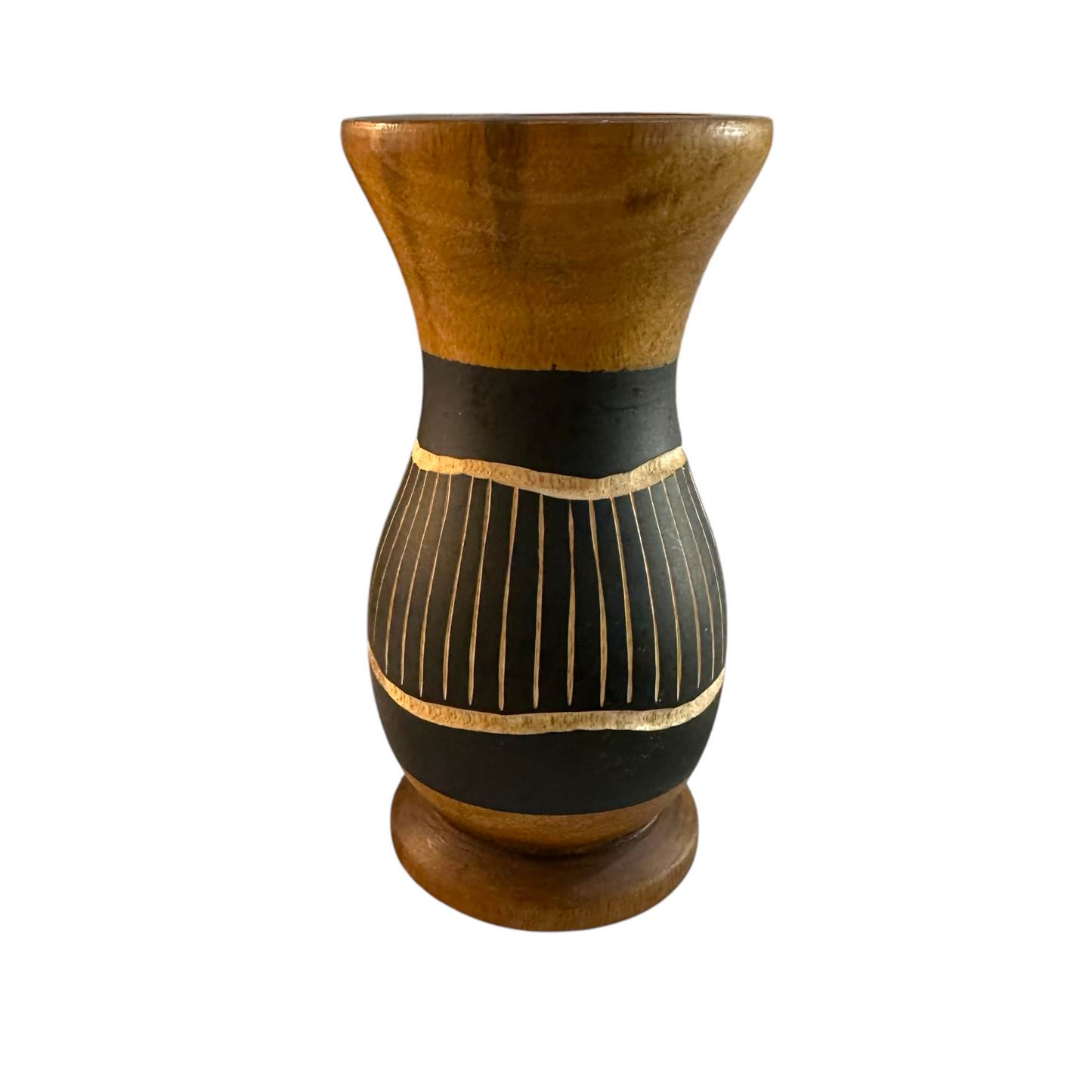 Handcrafted Mango Wood Vase Stripes Pattern