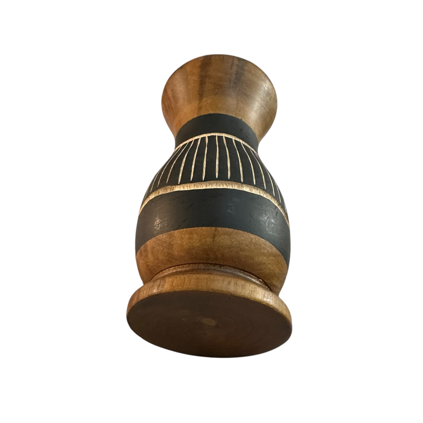 Handcrafted Mango Wood Vase Stripes Pattern