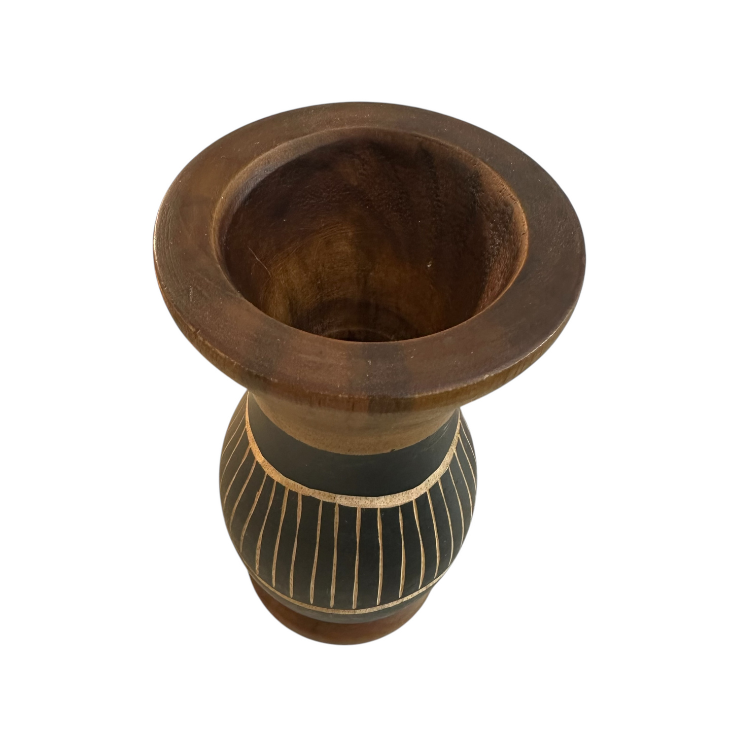 Handcrafted Mango Wood Vase Stripes Pattern