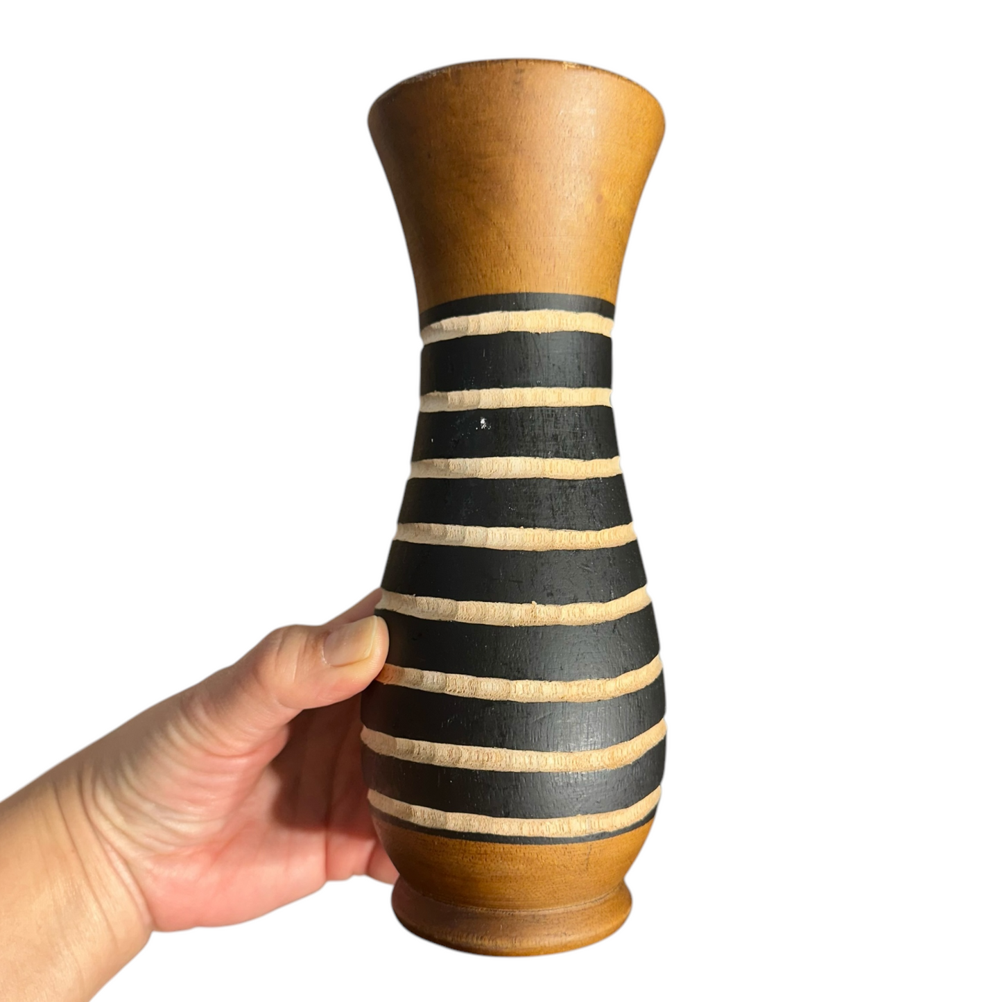 Tall Handcrafted Mango Wood Vase Bee Pattern