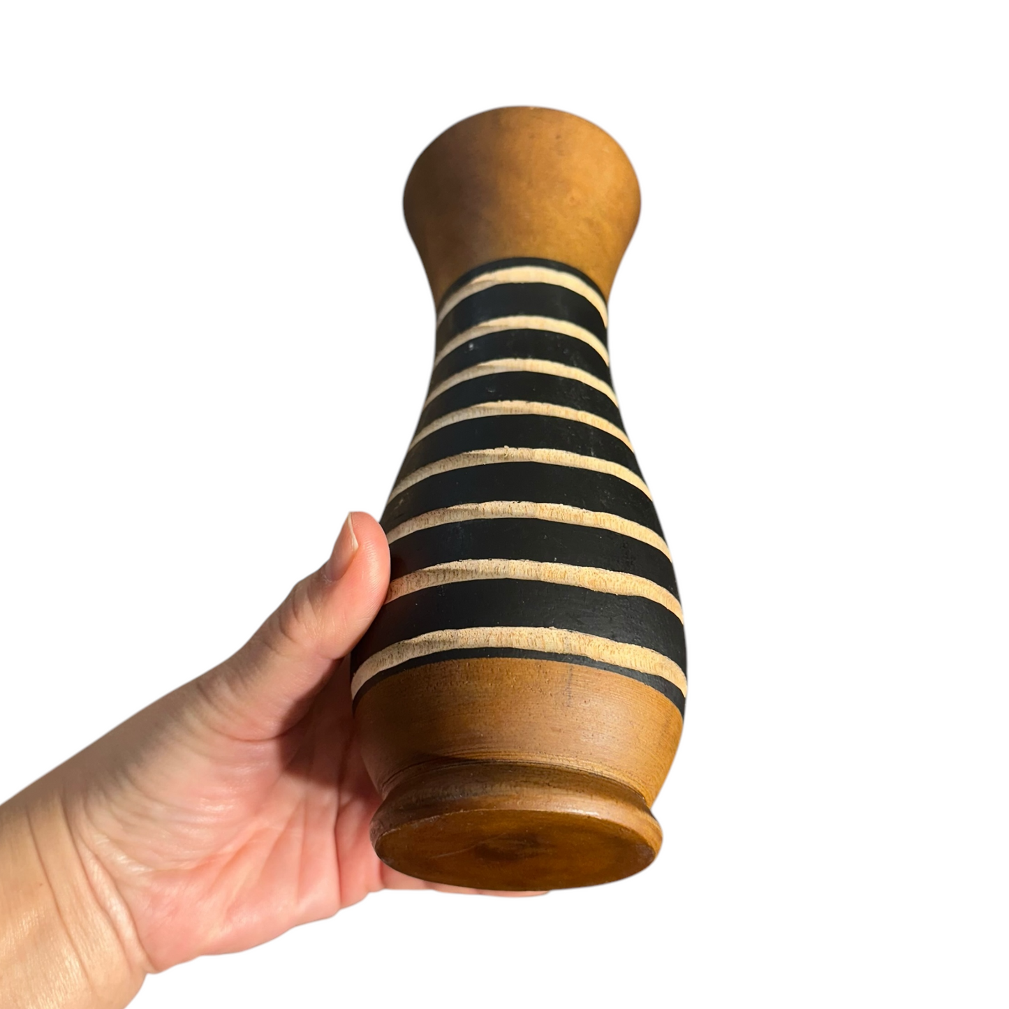 Tall Handcrafted Mango Wood Vase Bee Pattern