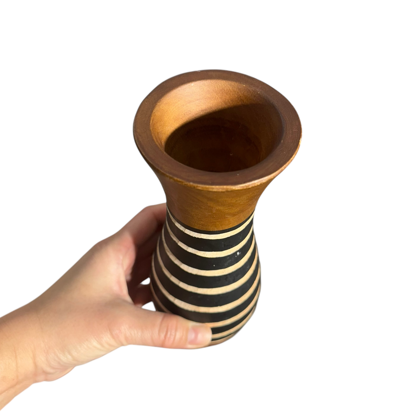 Tall Handcrafted Mango Wood Vase Bee Pattern