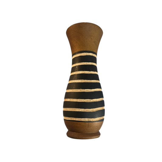 Tall Handcrafted Mango Wood Vase Bee Pattern