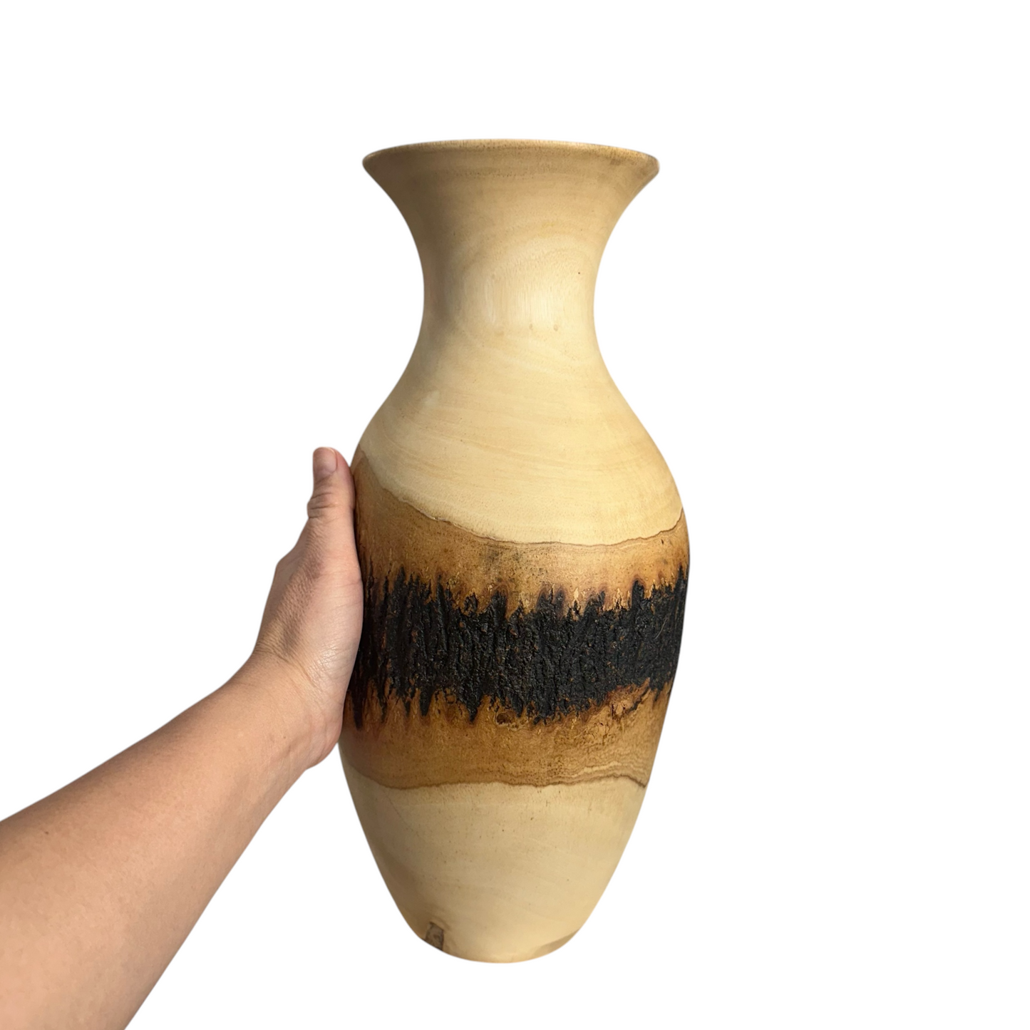 Large Natural Wood Bark Texture Handcrafted Mango Wood Vase Decoration