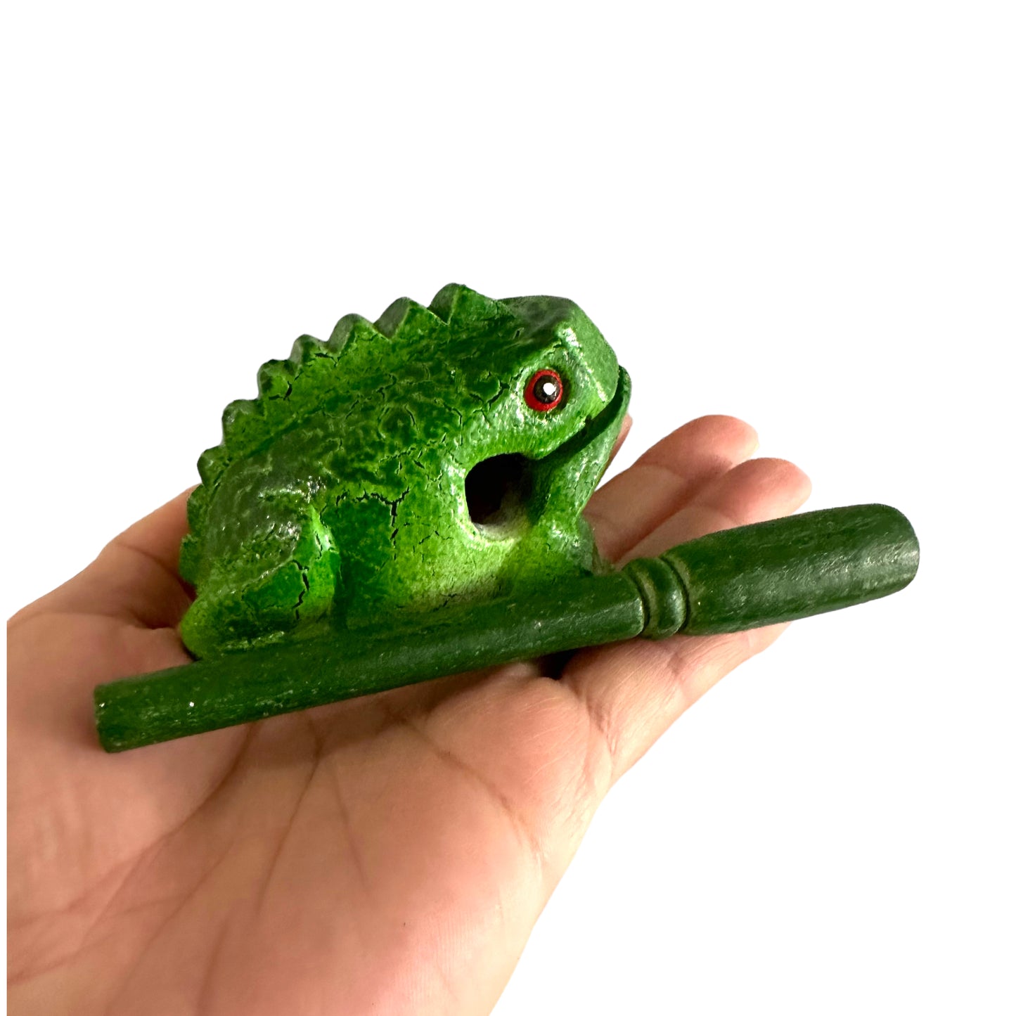 2" Wooden Musical Frog - Green Tree Design (Percussion Instrument)