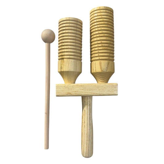 Wooden Double Guiro – Natural Wood Percussion Instrument for Music Learning