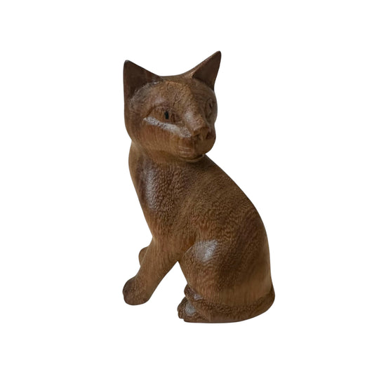 Quiet Watcher – Hand-Carved Wooden Cat Figurine