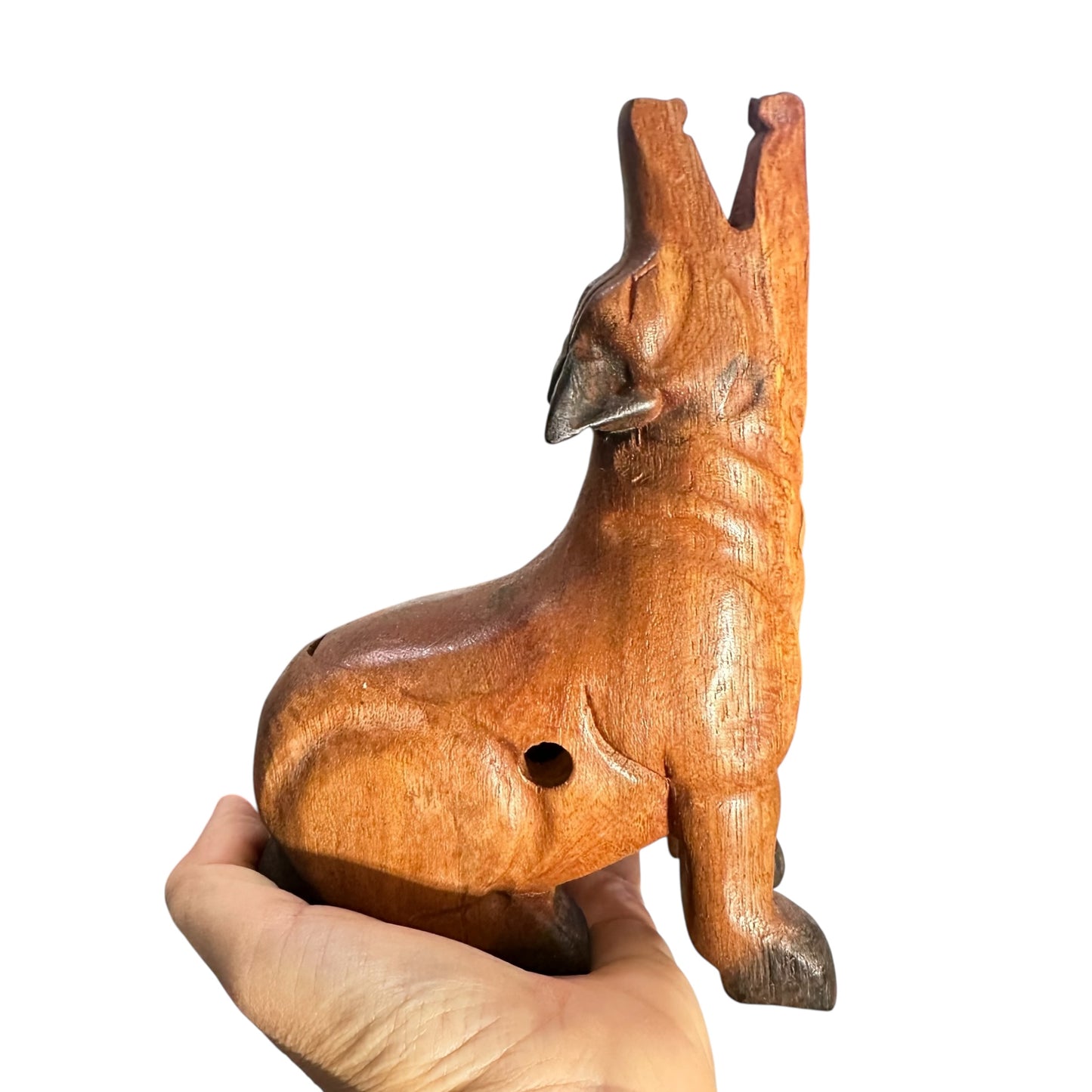 7" Dark Oak Wolf Musical Whistle Instrument
