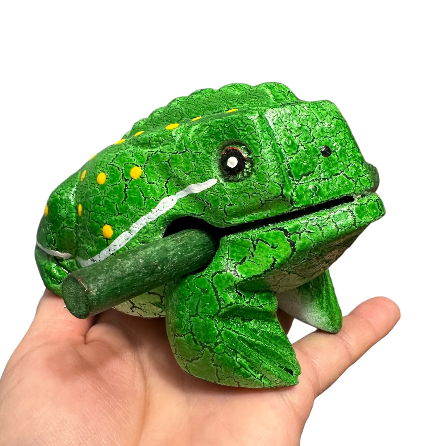 4" Wooden Musical Frog - Green Leaf Design (Percussion Instrument)