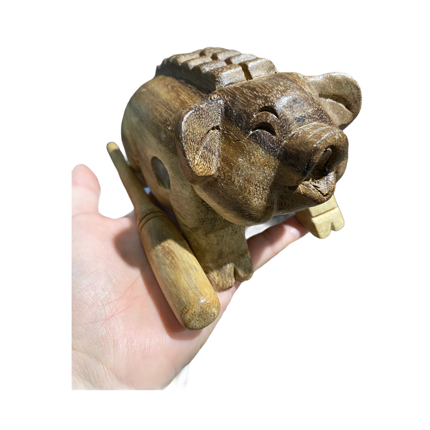 5" Dark Stained Wooden Musical Pig Percussion Instrument