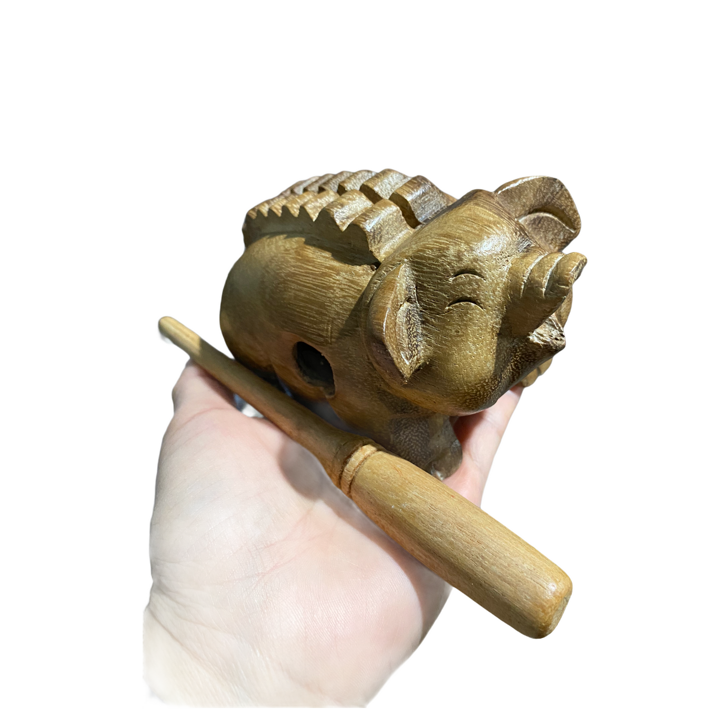 5" Dark Stained Wooden Musical Pig Percussion Instrument