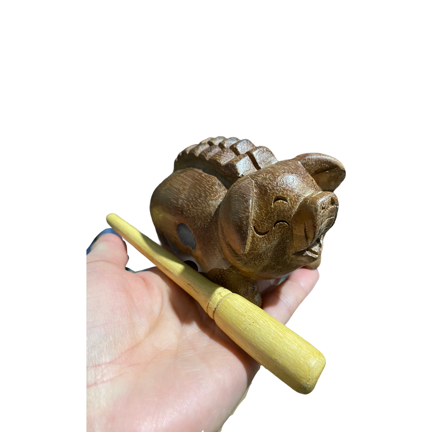 5" Dark Stained Wooden Musical Pig Percussion Instrument
