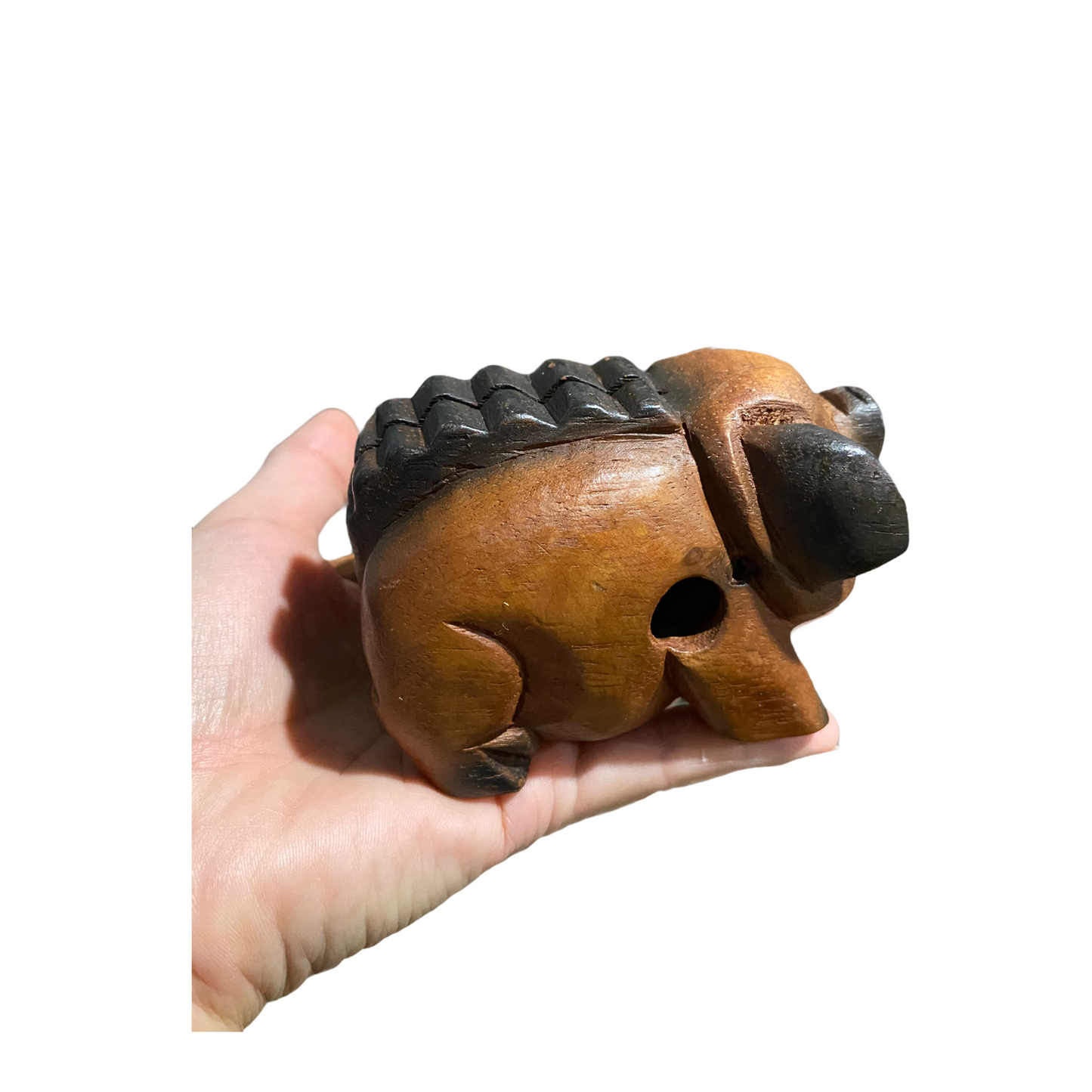 5" Dark Stained Wooden Musical Pig Percussion Instrument