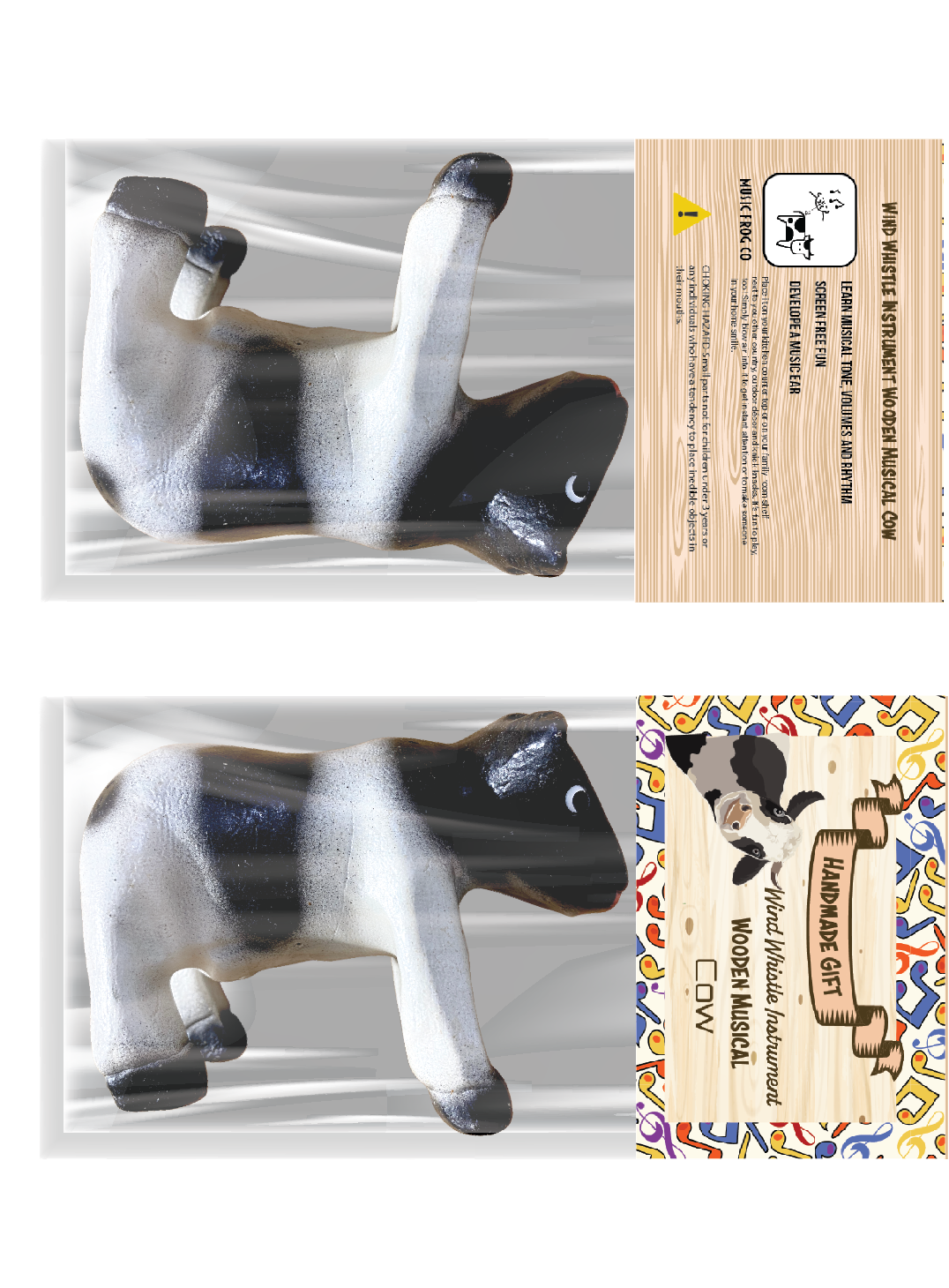 3" Painted Wooden Musical Whistle Cow Instrument