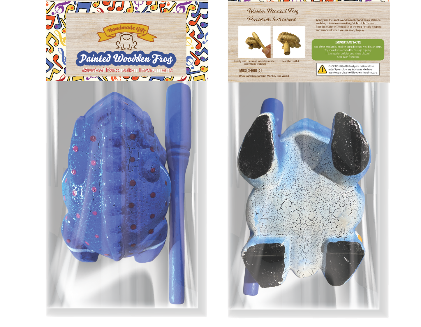 3" Wooden Musical Frog - Winter Design (Percussion Instrument)