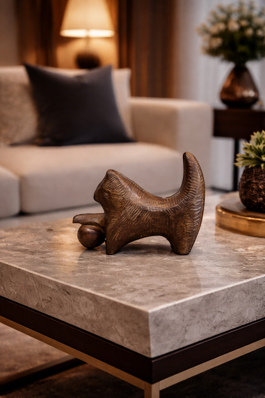 Handcarved Wooden Cat — Artisan India | Albizia Wood