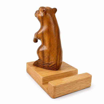 Handmade Wooden Groundhog Phone Holder – Desktop Stand