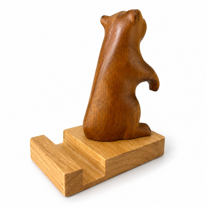 Handmade Wooden Groundhog Phone Holder – Desktop Stand